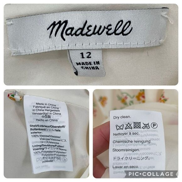 Madewell Loop Trim Mini Dress Short Sleeve Windowpane Floral Cream Women 12 - Picture 7 of 9